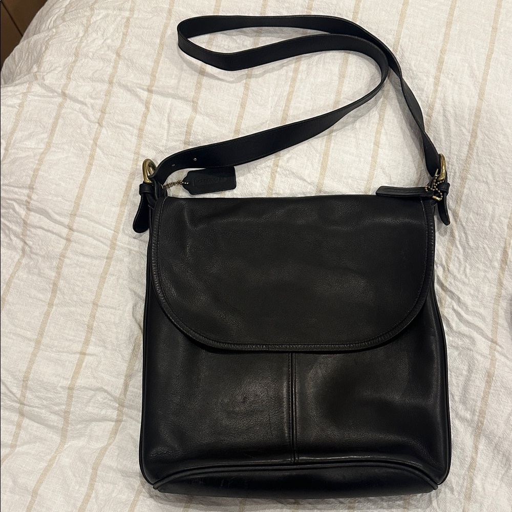 vintage Coach Whitney black leather crossbody bag.